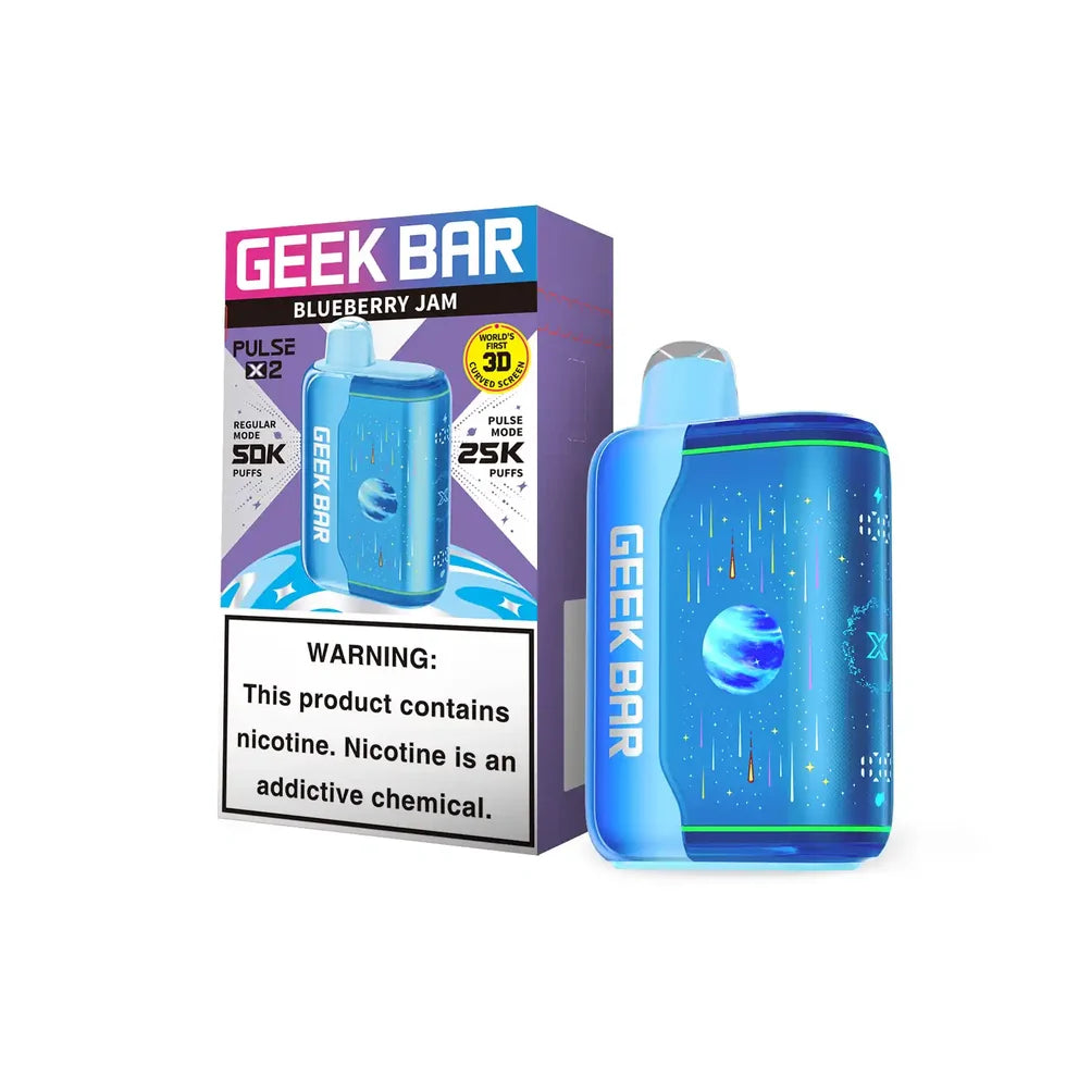 Blueberry Jam Geek Bar Pulse X 2 50K disposable vape packaging